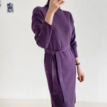 옷자락 [옷자락] 여자 가을 니트 목폴라 슬림핏 미디 원피스