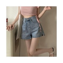 와이케이하우스 봄과 가을 한국어 버전 2021 새로운 허리 슬리밍 측면 슬릿 세척 와이드 레그 데님 반바지 여성의 모든 경기 아우터 바지_68045