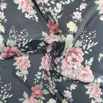 나염 폴리원단 플로럴패턴 쉬폰 커튼 원피스원단 의류원단 소품만들기 패브릭원단 홈패브릭 8종, 8.블랙