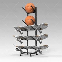 스케이트 보드 보관 거치대 선반 진열대 더블 수납, (바퀴)블랙+ 4단(23x25x68cm)