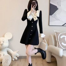 여성 춘추용 미니 원피스 스퀘어넥 긴팔 원피스 리본SFW