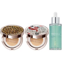 1+1+1 [쿠션15g+쿠션15g+앰플50ml] 트윙클라 60%세럼 [건성 피부 추천] 미스트 수분 촉촉 광채 앰플 주름개선 자외선차단 미백 쿠션 21호23호, 1개, 레오파드17호+XOXO17호(건성)+앰플