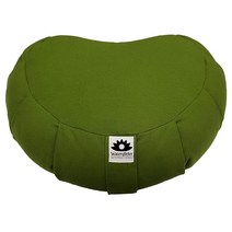 Waterglider International Zafu Crescent 미국 메밀 선체 충전재가 있는 명상 베개 인증된 유기농 면 그래스 그린, Green Grass