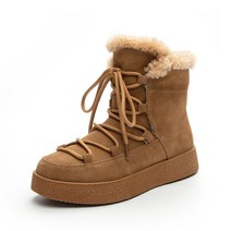 디자이너 곱슬 솜털 모피 스노우 부츠 여성 겨울 따뜻한 플러시 신발 소 스웨이드 플랫폼 발목 하이탑 스키 코튼