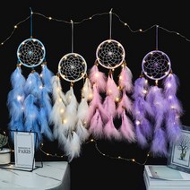 DFMEI 월하화어 드림캐쳐 거실 방걸이 아이디어 깃털풍령 엮기, DFMEI 핑크(램프를 감는 타입)