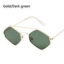 빈티지 미니 소형 소형 프레임 선글라스 유행 금속 다각형 여성 음영 UV400 보호 거리 안경, 03 Gold-Dark green