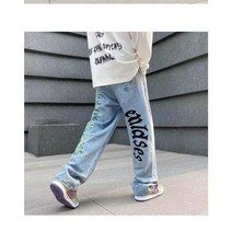 남자진청바지 가을 겨울 명품 청바지 streetwear 헐렁한 남성 캐주얼 빅사이즈