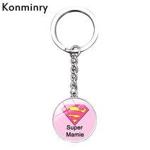 문구 세트 konminry cute super mamie tata glass dome long key chain art French letter key ring holder, 마미
