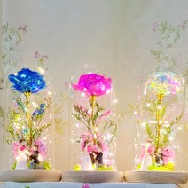 LED 장미 크리스탈 홀로그램 유리돔 카네이션 신랑신부커플 피규어 인테리어무드등 추석 명절 선물 발렌타인데이 화이트데이 로즈데이 성년의날 커플 신혼부부 어버이날 스승의날 드라이플라, 레드