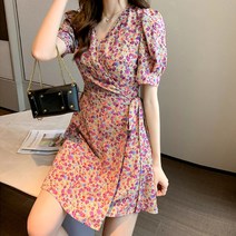 모찌봉 / 가성비좋은 플라워 랩스타일 미니 원피스 purple