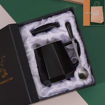 ZZJJC 아이디어 ins 뷰티 컵 사무실 대용량 머그컵 커피잔 뚜껑주걱 생일선물, 블랙 정팔각컵(선물세트)
