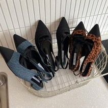 헤라슈HS2742 스틸레토 콤비배색 발등리본 슬링백 로퍼 2cm