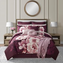 Lanwood Home Liana 14피스 베드 인 어 백 세트 킹 버건디 퍼플 플라워 602206
