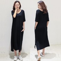 MIMISS 미미스 모달 브이넥 루즈핏 반팔 원피스 홈웨어 잠옷