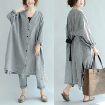 봄 블랙 앤 화이트 체크 롤업 9부 소매 원피스 슬림 오버핏 미디엄 롱 V넥 카디건 롱원피스 빅사이즈