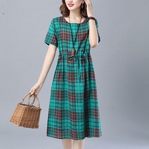 마원피스 중년 여성 2022 여름 와이드 루즈핏 40대 엄마 하프기장 얇은 린넨 빅사이즈 4802587682, 183 그린 2XL140-158 근