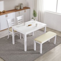 이노센트 발트 벤치형 4인 고광택식탁세트 i100010, 화이트