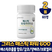 그리스산 메스틱 파워 매스틱 검 껌 분말 정 매스틱 추출물 함유 감초 양배추추출액 먹는법, 2통, 60정