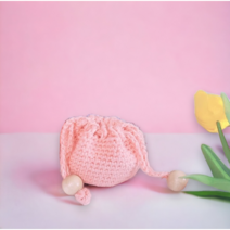 코바늘 DIY 꽃만두 이어폰 파우치 뜨개질 키트 동영상 포함, 핑크, 1개