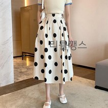 리틀깽스 데일리 클래식스타일 빅도트무늬 코튼면 밴딩 롱 스커트