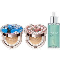 1+1+1 [쿠션15g+쿠션15g+앰플50ml] 트윙클라 60%세럼 [건성 피부 추천] 미스트 수분 촉촉 광채 앰플 주름개선 자외선차단 미백 쿠션 21호23호, 1개, 로즈장미23호+체리블라썸블루23호(건성)+앰플