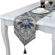 Modern Unique Satin Gold Trim Design Blue Table Runner 98 inch Approx, 1