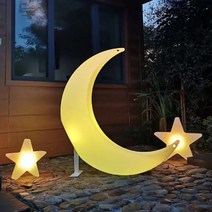 빛나는 달 램프 야외 경치 좋은 정원 장식 대형 초승달 별 초승달 풍경 좌석 달 램프, 1.4m문+스타 충전식태양광투인원
