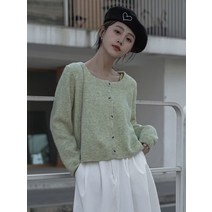 니트 카디건 여 루즈핏에 숏 스퀘어넥 나른 잔향풍 니트 코트