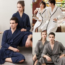 시원한 와플 사계절 여름 샤워가운 커플 목욕가운 호텔 사우나 바스로브 잠옷, XL, 네이비