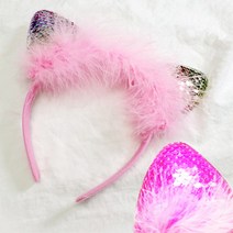 고양이 귀 스팽글 LED 라이트 반짝이 머리띠 헤어밴드 파티용품, 레인보우
