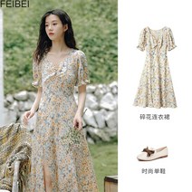 FEIBEI 잔꽃원피스부드럽다바람선녀퍼프 소매