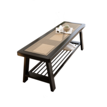 라탄 스툴 보조의자 스텝 북유럽 솔리드 우드 복도 신발 변경 의자 가정용 가구 등나무 벤치 디자이너 거실 긴 오토만, [18] Black B-100x35x42cm