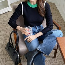 숄더 넥라인 배색 포인트 긴팔 니트 유니크룩 보온