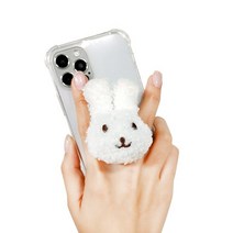 Linkvu 토깽이 미니손거울 슬라이드 탈부착식 스마트톡 폰톡 그립톡 거치대, 토끼거울폰톡_흰토끼