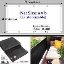 차광막 차양 그늘 야외 블랙 안티 uv DHPE 태양 그물 홈 발코니 화면 정원 울타리 메쉬 패브릭 Pergola 캐노피, 50cm Eyelet Space+0.8m x 6m