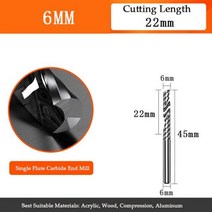 5A 초경 단일 플루트 인치 엔드 밀 목공 도구 알루미늄 절삭 공구 cnc 밀링 커터 목재 밀링 커터, 10pcs, 6-6-22