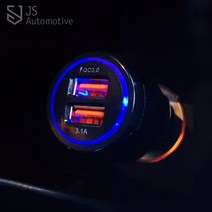 JS automotive 뉴모닝 올뉴모닝 모닝어반 차량용 퀵 3.0 2포트 고속 멀티시거잭 시가잭 LED소켓 아이폰 갤럭시 태블릿 충전기 악세사리, 블랙