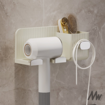 미노스토리 무타공 수납형 드라이기 거치대, 화이트, 1개