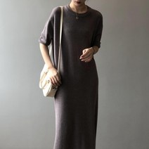 오르네트 여성 라운드넥 반팔 롱 니트 원피스