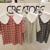 끄레아또레 끄레아또레 귀여운 둥근카라 체크 블라우스 JC218BB119