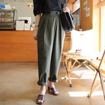 데일리앤 알리오 여성 밴딩 코튼 랩 핀턱 와이드 배기 팬츠
