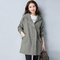 빅사이즈 여성 트렌치코트 5xl 봄 가을 탑 후드 자켓 중간 길이 여자 바바리 코트