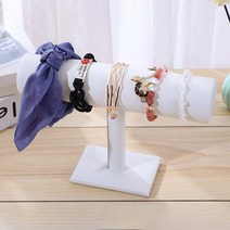 주얼리 아크릴 진열장 악세사리 거치대 전시대 스탠드 케이스 수납장 t-type 팔찌 체인 시계 보석 디스플레이 머리띠 머리핀 머리 장식 주최자 보관 홀더 보석 가게 장식 선물, 흰색 가죽