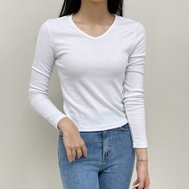 마이시즌 여성용 쫀쫀 골지 브이 긴팔티