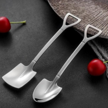 지니홀딩스 4개입 ) 재미있는 삽모양 디저트 스텐 티스푼 화채스푼 스푼, 사각형2개+삼각형2개