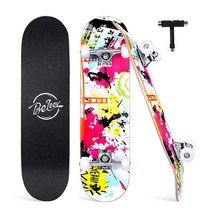 BELEEV 초보자 용 스케이트보드 78.7cm x 20.3cm (31인치x8인치)의 완성형 스케이트보드 어린이 청소년 및 성인 용 7 겹 캐나다 단풍나무 더블 킥 데크