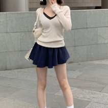 IBOY UGIRL 여성 딥 브이넥 긴팔티 톱 브라 투피스