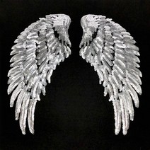 와펜 자수 패치 열접착 빈티지 캐릭터 명품와펜 1 쌍 패션 대형 스팽글 날개 의류 용 아플리케 청바지 diy 액세서리 귀여운 35cm x 16.5cm