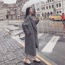 Mao오프 시즌 조류 체크 무늬 모직 코트 새로운 한국어 스타일 봄과 가을 모직 코트 여성 중반 길이 모직 코트 유행