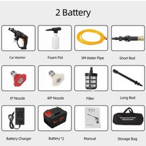 Audew 300W 무선 고압 청소기 세차장 전기 세차 22500mAh Parkside 물총 18V Makita 배터리, 협동사, 2 배터리 36VF
